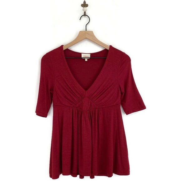 Anthropologie Deletta Pleated Empire Tee XS Red - Picture 2 of 7